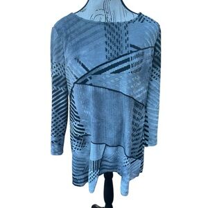 Ali Miles Abstract Geometric Asymmetrical Knit Top Gray Black Size S Tunic Artsy